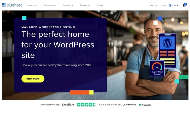 the bluehost wordpress hosting page